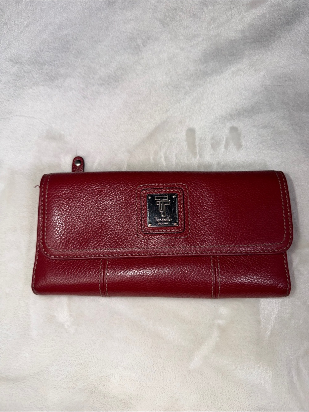 Tignanello Genuine Leather Red Checkbook Wallet Organizer Style Clutch